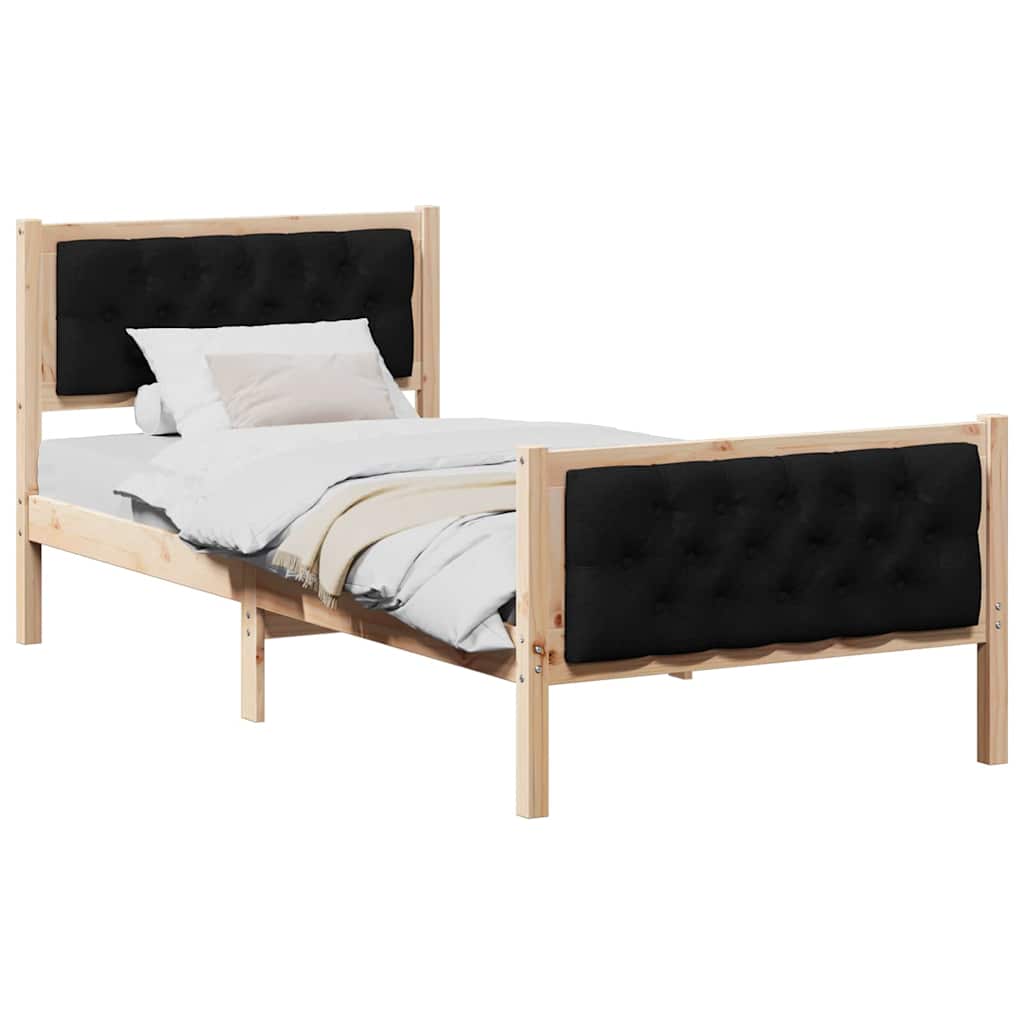 Sengestel med hovedgærde Sort 90 x 190 cm Massiv fyrretræ