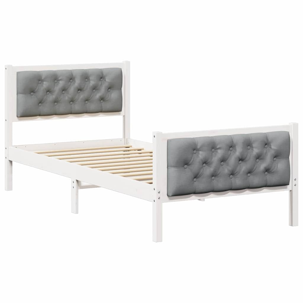 Sengestel med hovedgærde Lysegrå 90 x 190 cm Massiv fyrretræ