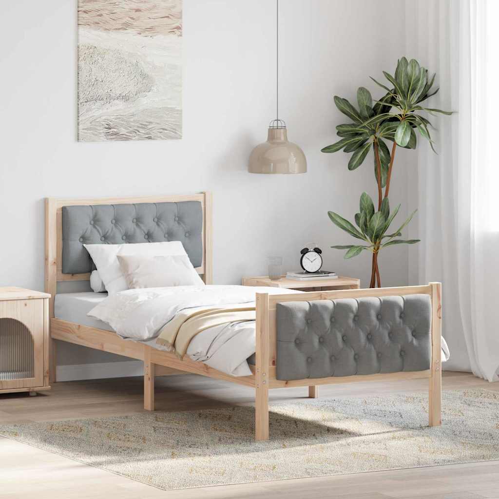 Sengestel med hovedgærde Lysegrå 75 x 190 cm Massiv fyrretræ