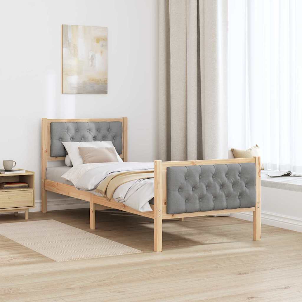 Sengestel med hovedgærde Lysegrå 75 x 190 cm Massiv fyrretræ