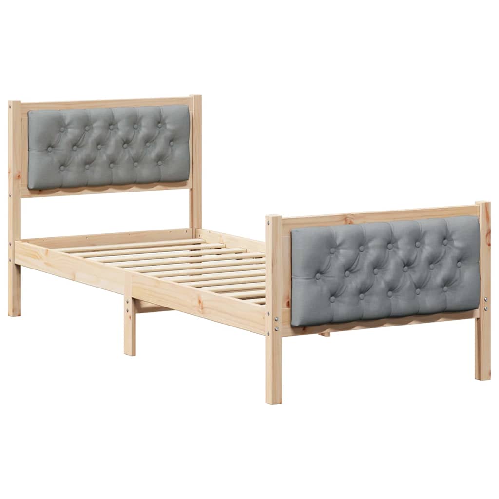 Sengestel med hovedgærde Lysegrå 75 x 190 cm Massiv fyrretræ