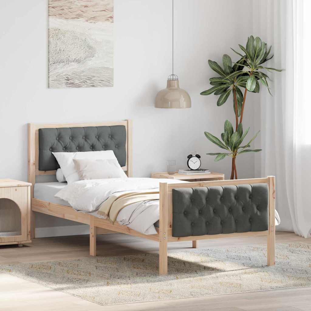 Sengestel med hovedgærde Mørkegrå 75 x 190 cm Massiv fyrretræ