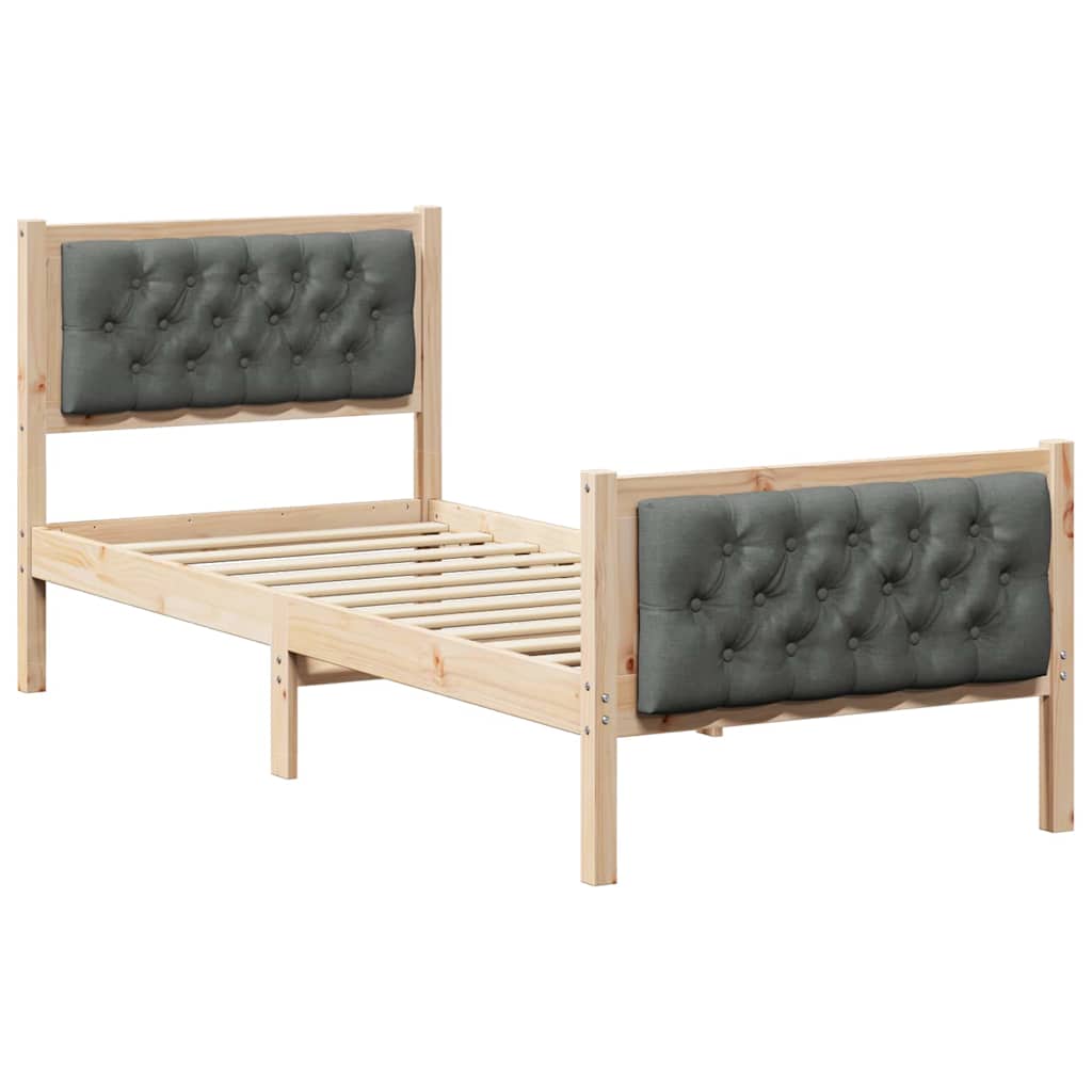 Sengestel med hovedgærde Mørkegrå 75 x 190 cm Massiv fyrretræ