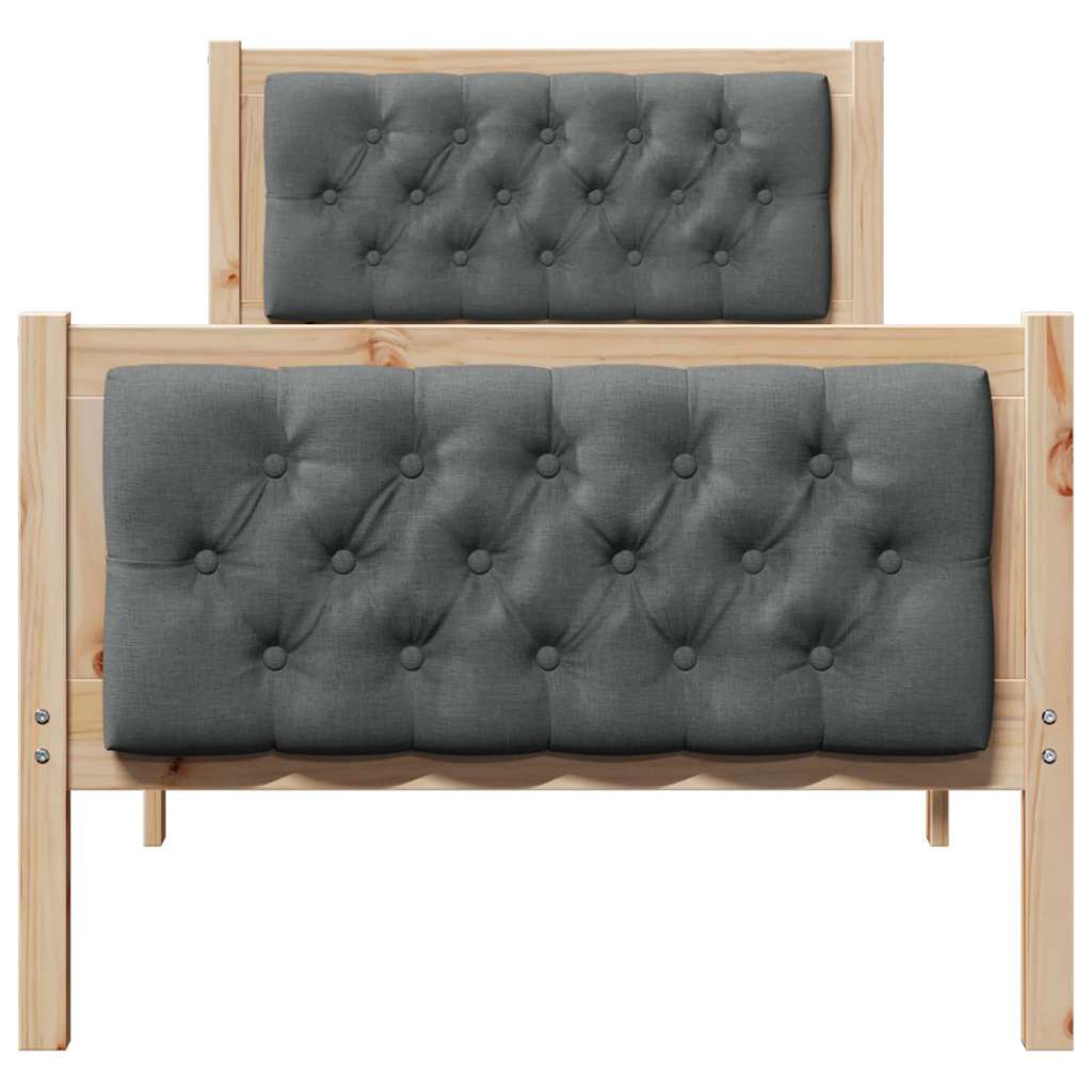 Sengestel med hovedgærde Mørkegrå 75 x 190 cm Massiv fyrretræ