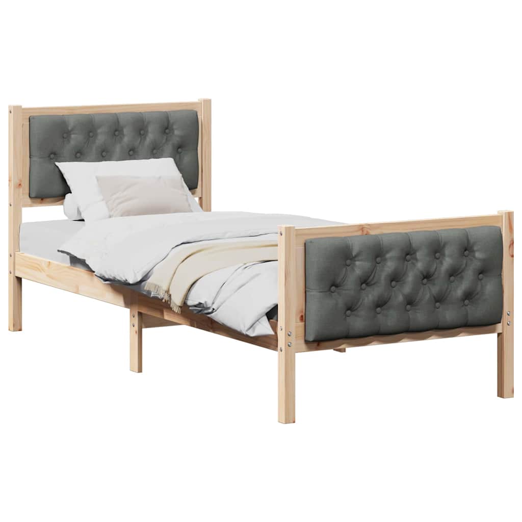 Sengestel med hovedgærde Mørkegrå 75 x 190 cm Massiv fyrretræ