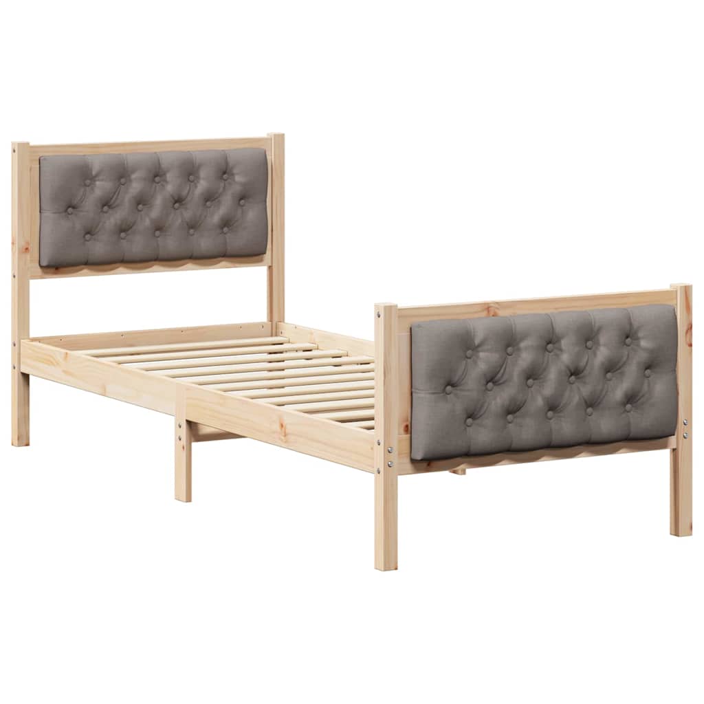 Sengestel med hovedgærde Gråbrun 75 x 190 cm Massiv fyrretræ
