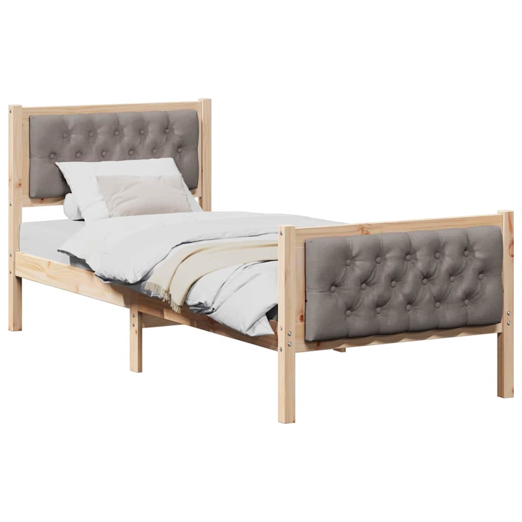 Sengestel med hovedgærde Gråbrun 75 x 190 cm Massiv fyrretræ