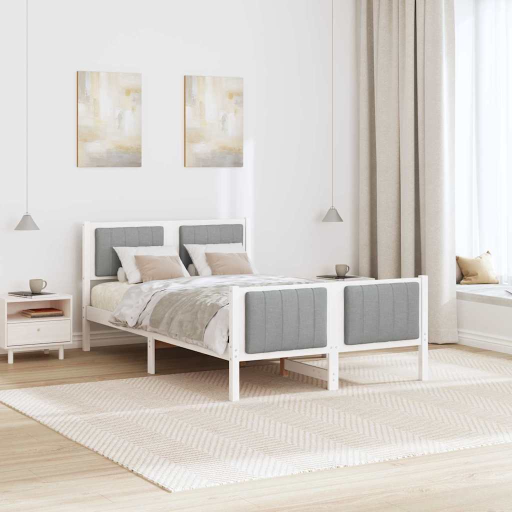 Sengestel Hvid og lys grå 120 x 200 cm Massivt fyrretræ