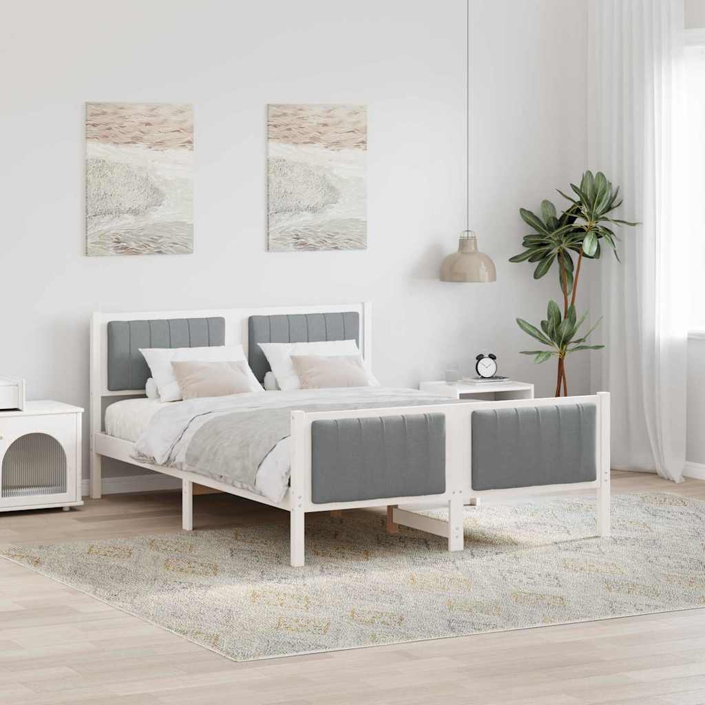 Sengestel Hvid og lys grå 135 x 190 cm Massivt fyrretræ