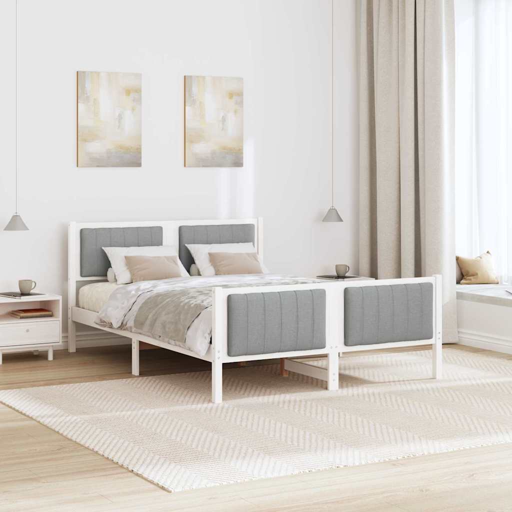 Sengestel Hvid og lys grå 135 x 190 cm Massivt fyrretræ