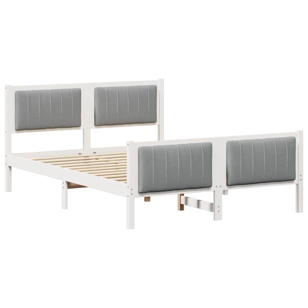 Sengestel Hvid og lys grå 135 x 190 cm Massivt fyrretræ