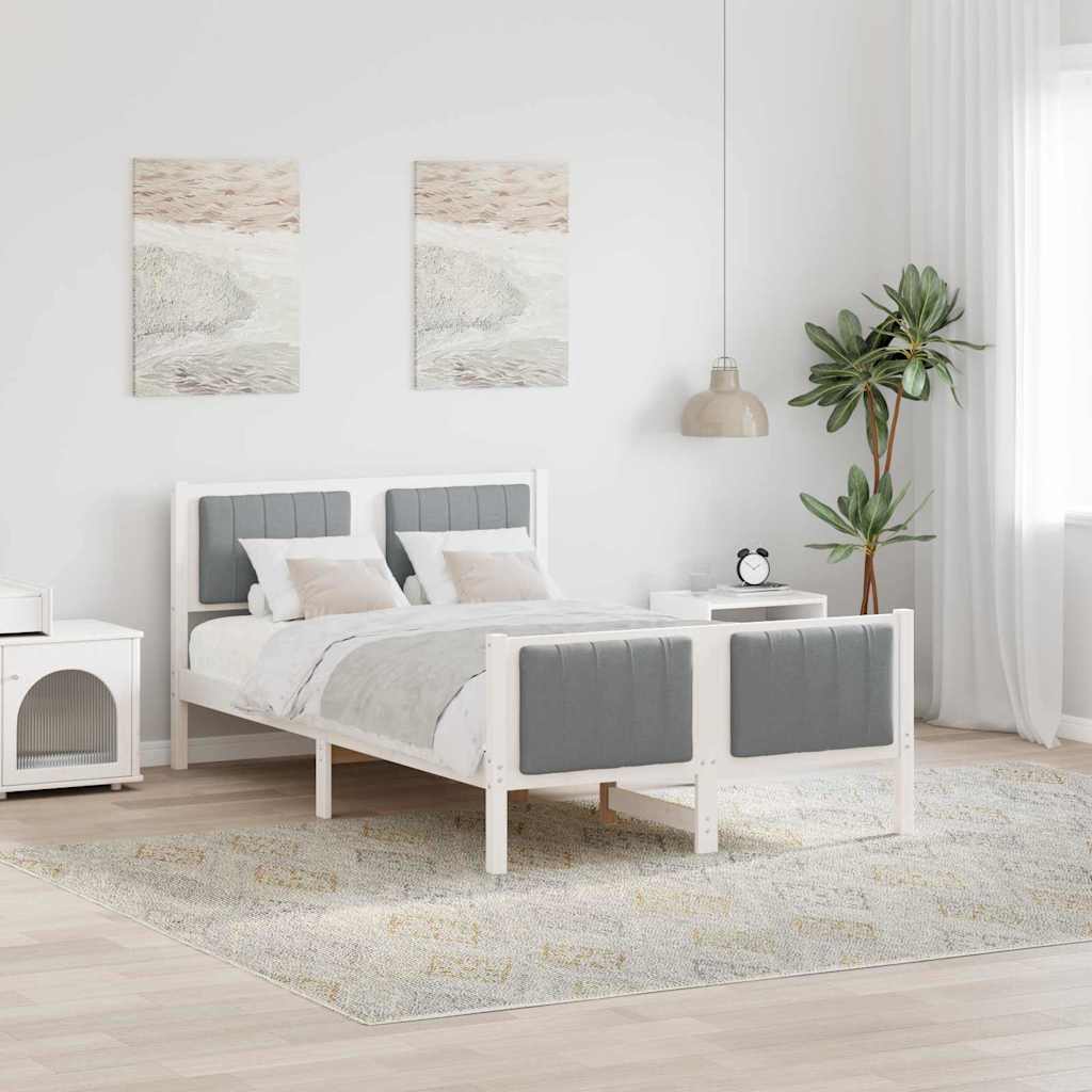 Sengestel Hvid og lys grå 120 x 190 cm Massivt fyrretræ