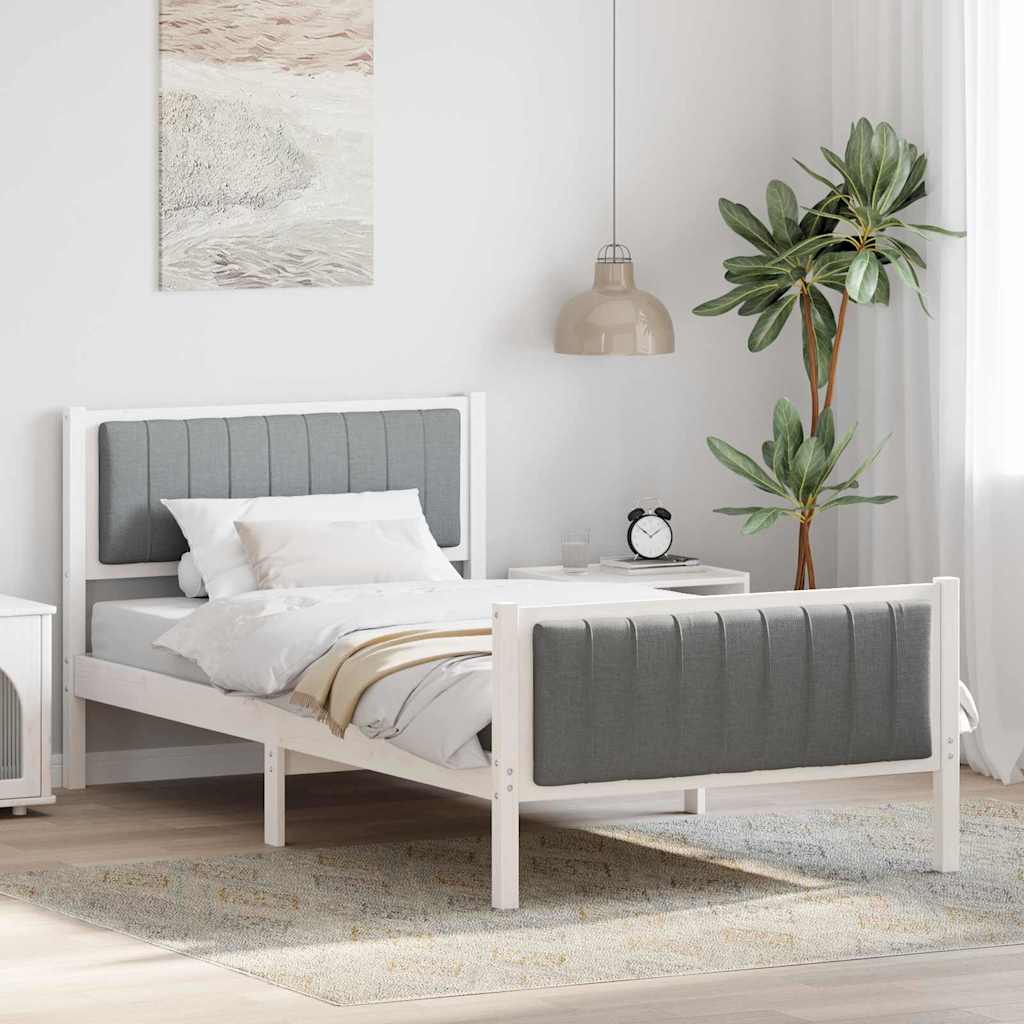 Sengestel Hvid og lys grå 100 x 200 cm Massivt fyrretræ