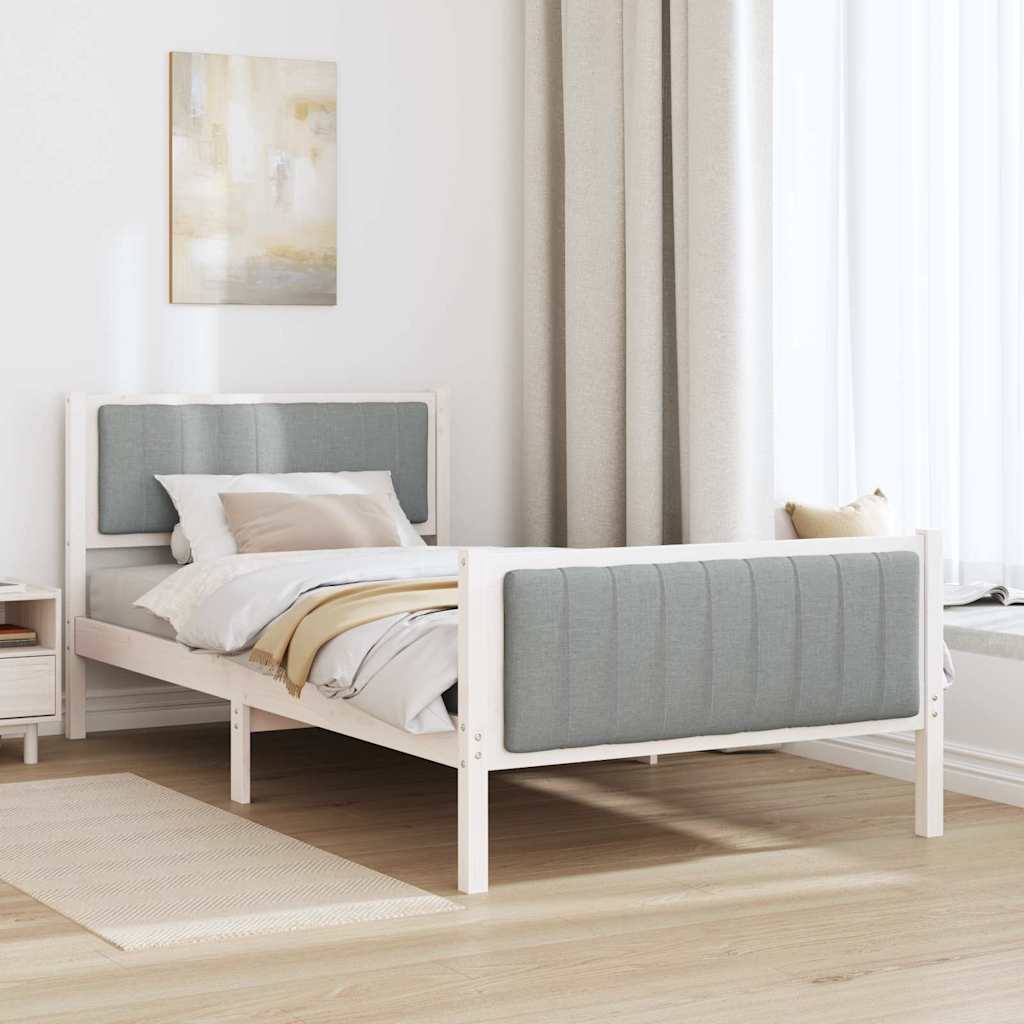 Sengestel Hvid og lys grå 100 x 200 cm Massivt fyrretræ