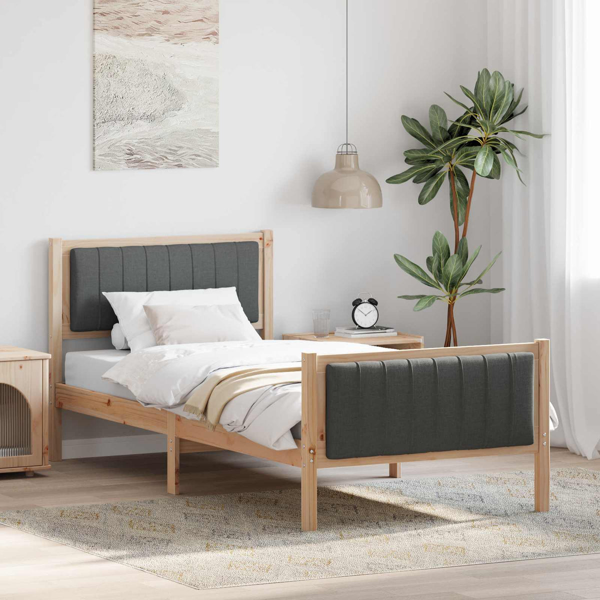 Sengestel brun og mørkegrå 90 x 200 cm Massivt fyrretræ