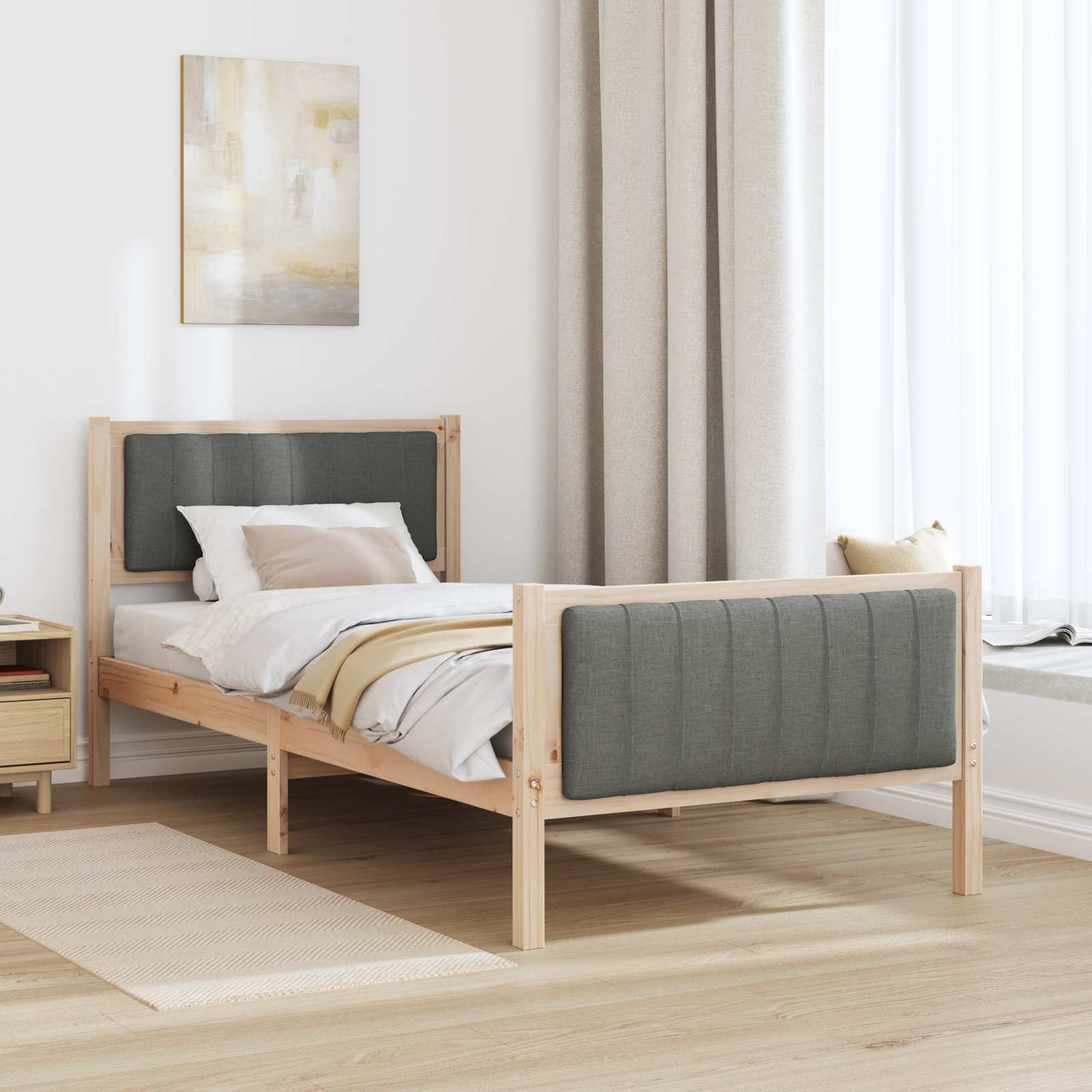 Sengestel brun og mørkegrå 90 x 200 cm Massivt fyrretræ