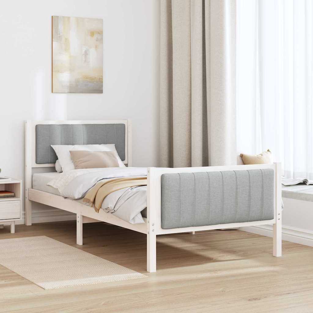Sengestel Hvid og lys grå 90 x 200 cm Massivt fyrretræ