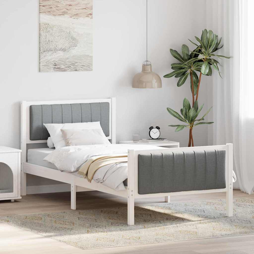 Sengestel Hvid og lys grå 90 x 190 cm Massivt fyrretræ