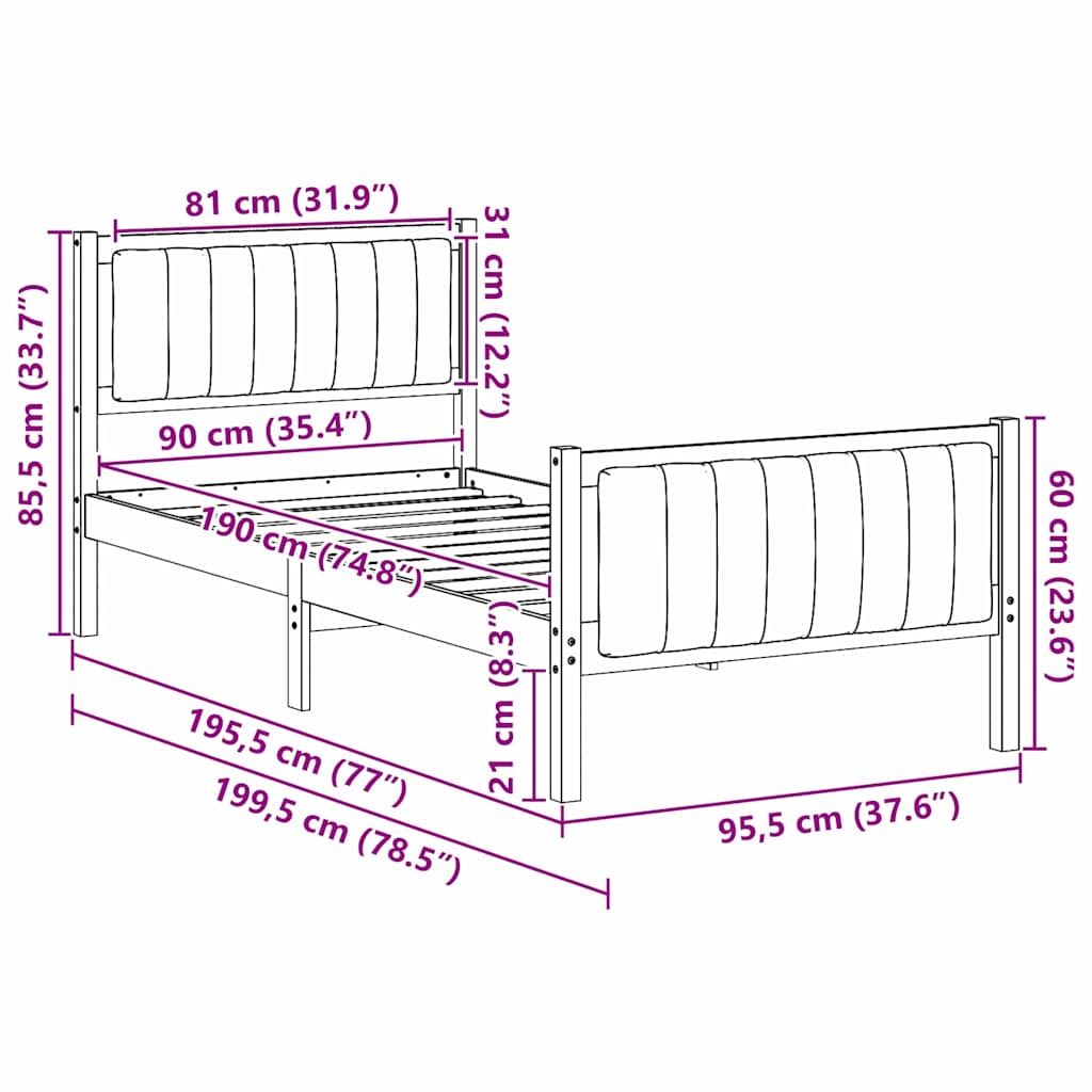 Sengestel Hvid og lys grå 90 x 190 cm Massivt fyrretræ