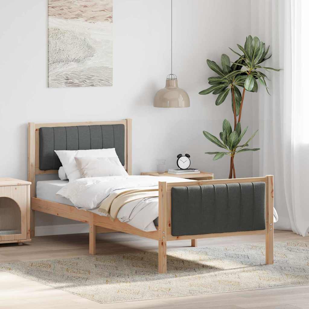 Sengestel brun og mørkegrå 75 x 190 cm Massivt fyrretræ