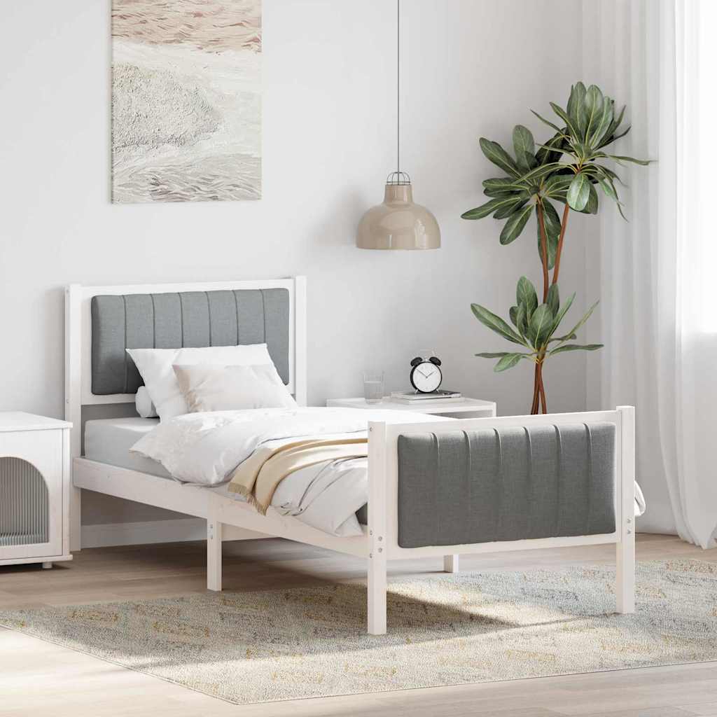 Sengestel Hvid og lys grå 75 x 190 cm Massivt fyrretræ