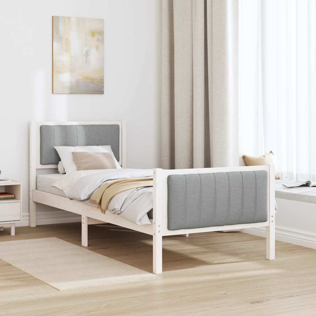Sengestel Hvid og lys grå 75 x 190 cm Massivt fyrretræ