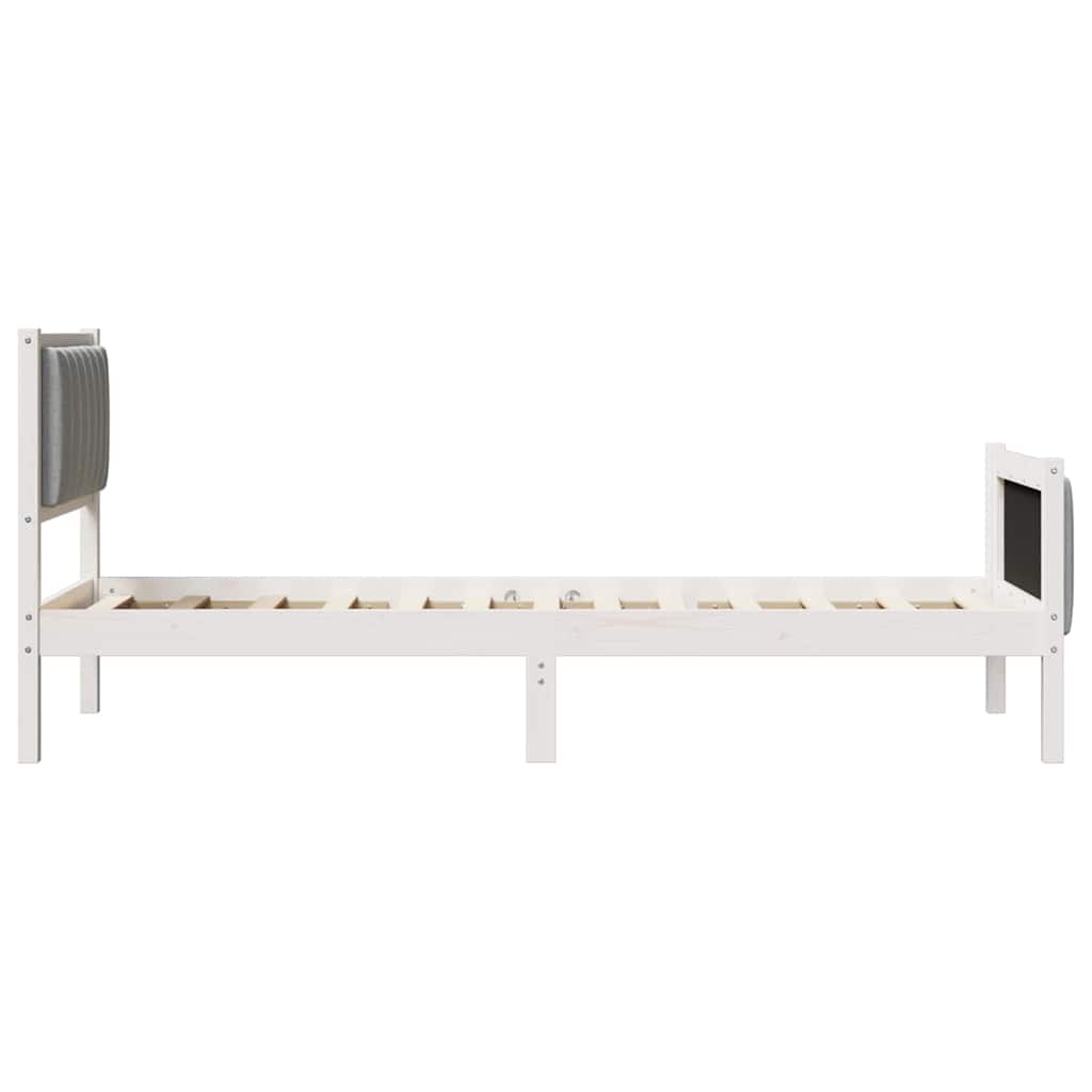 Sengestel Hvid og lys grå 75 x 190 cm Massivt fyrretræ