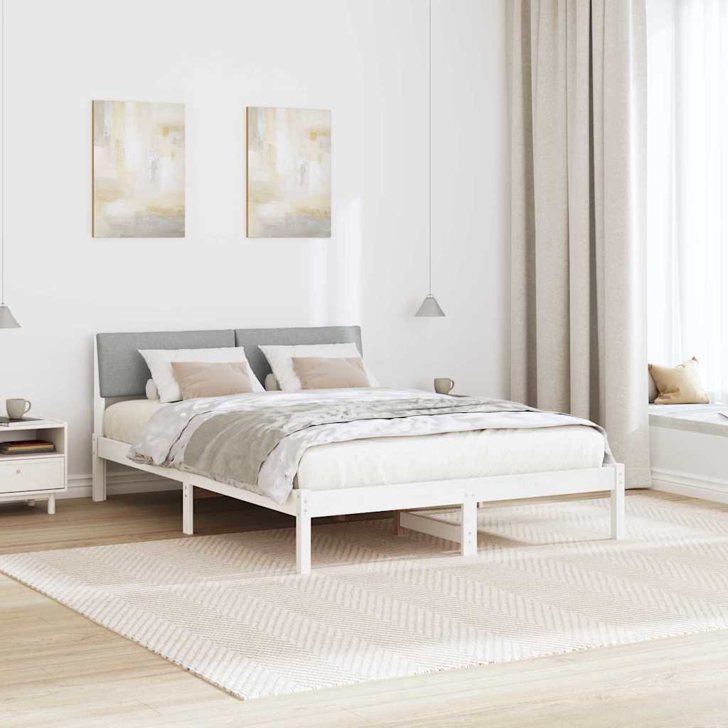 Sengestel Hvid og lys grå 160 x 200 cm Massivt fyrretræ