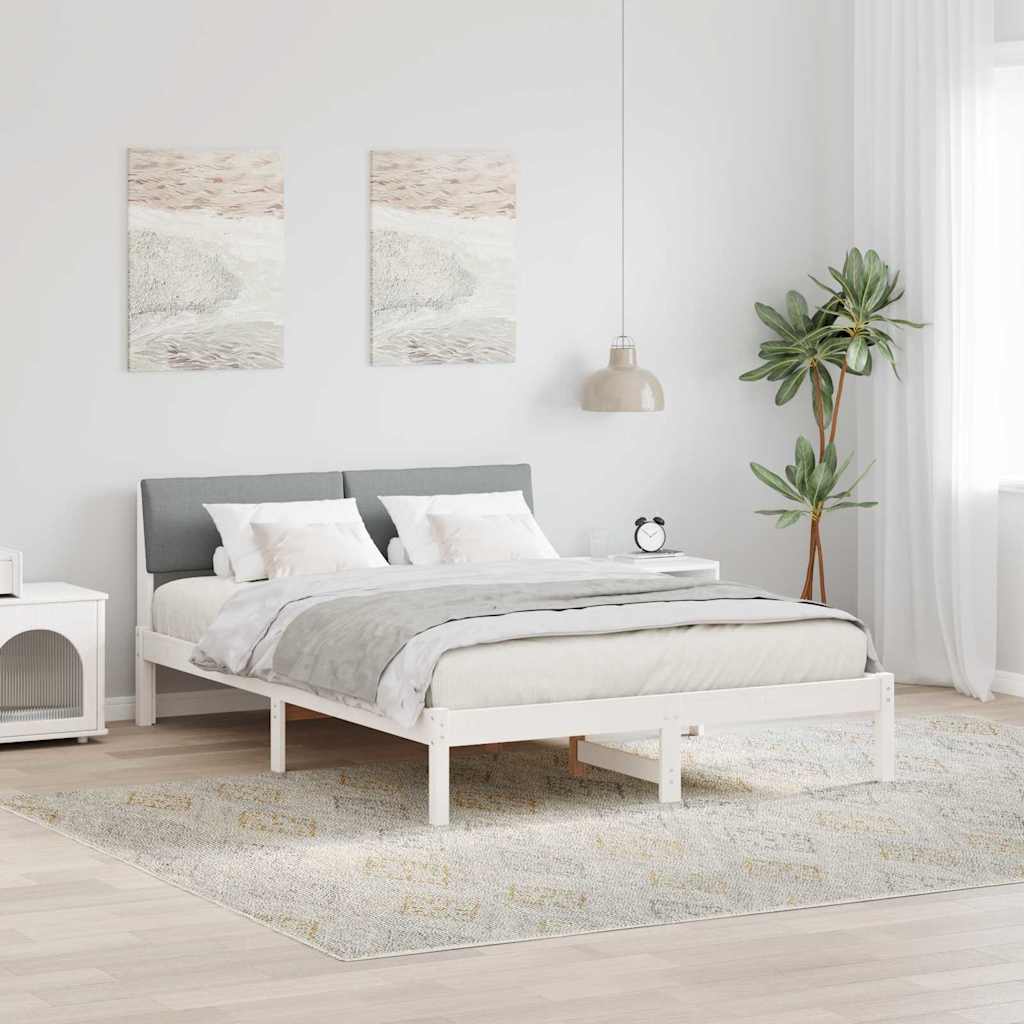 Sengestel Hvid og lys grå 150 x 200 cm Massivt fyrretræ