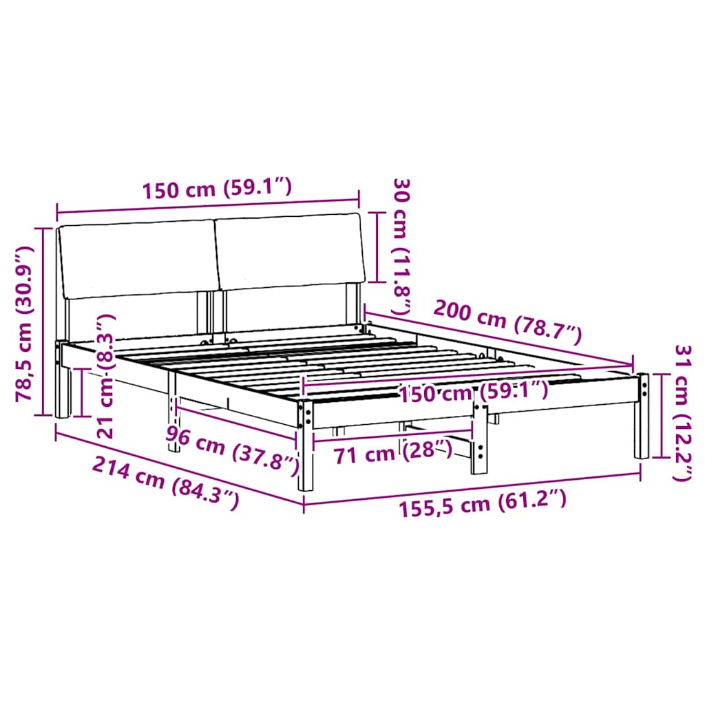 Sengestel Hvid og lys grå 150 x 200 cm Massivt fyrretræ