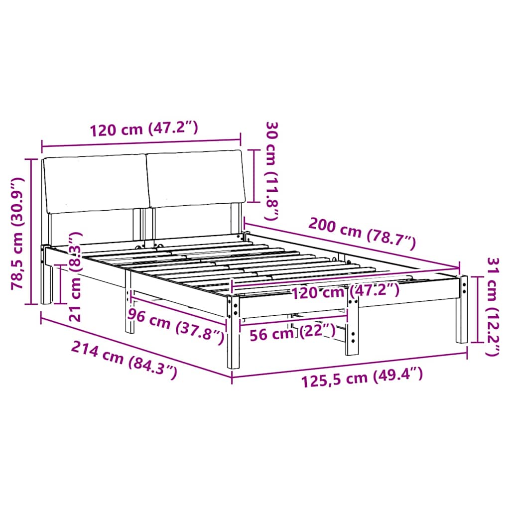 Sengestel Brun og sort 120 x 200 cm Massivt fyrretræ