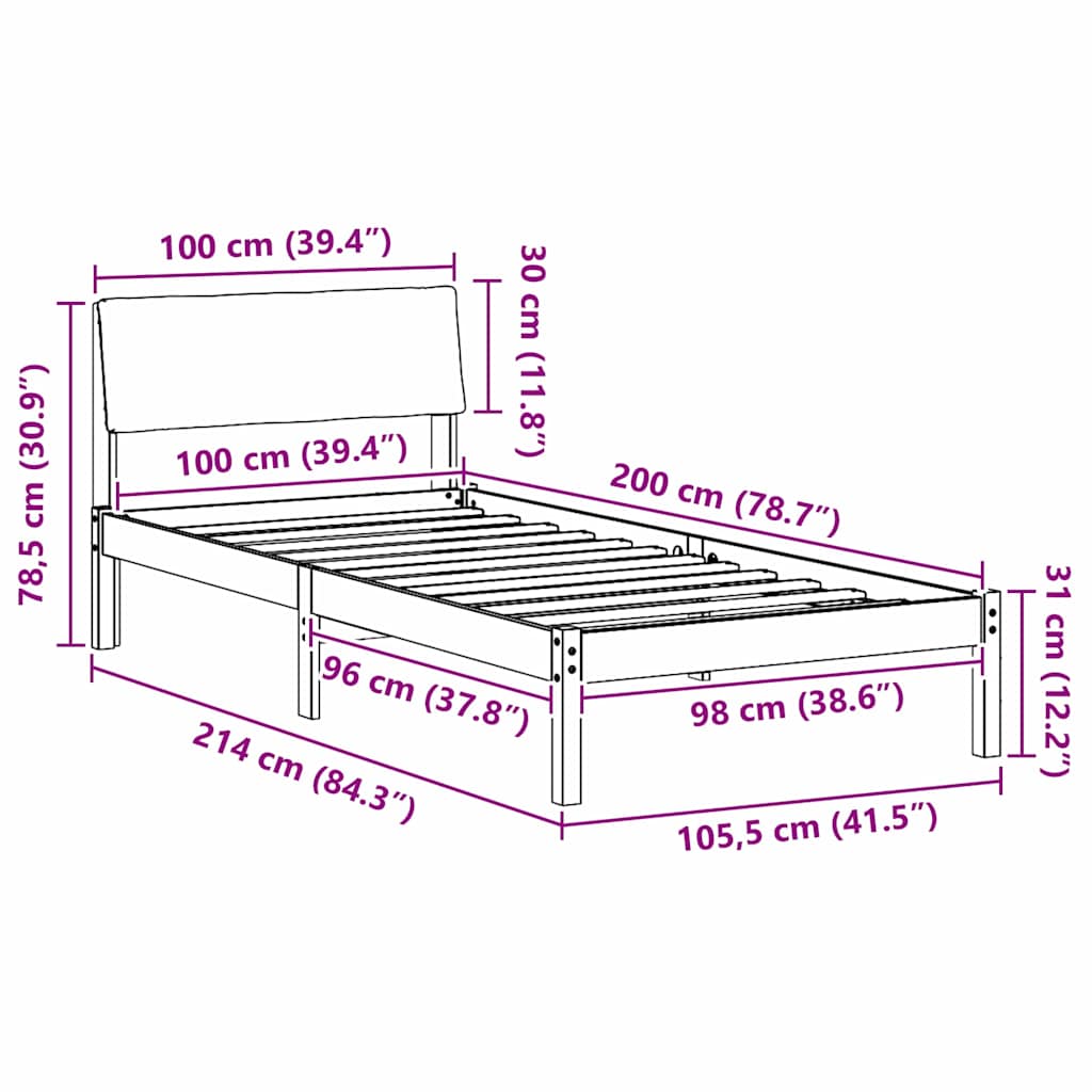 Sengestel Brun og taupe 100 x 200 cm Massivt fyrretræ