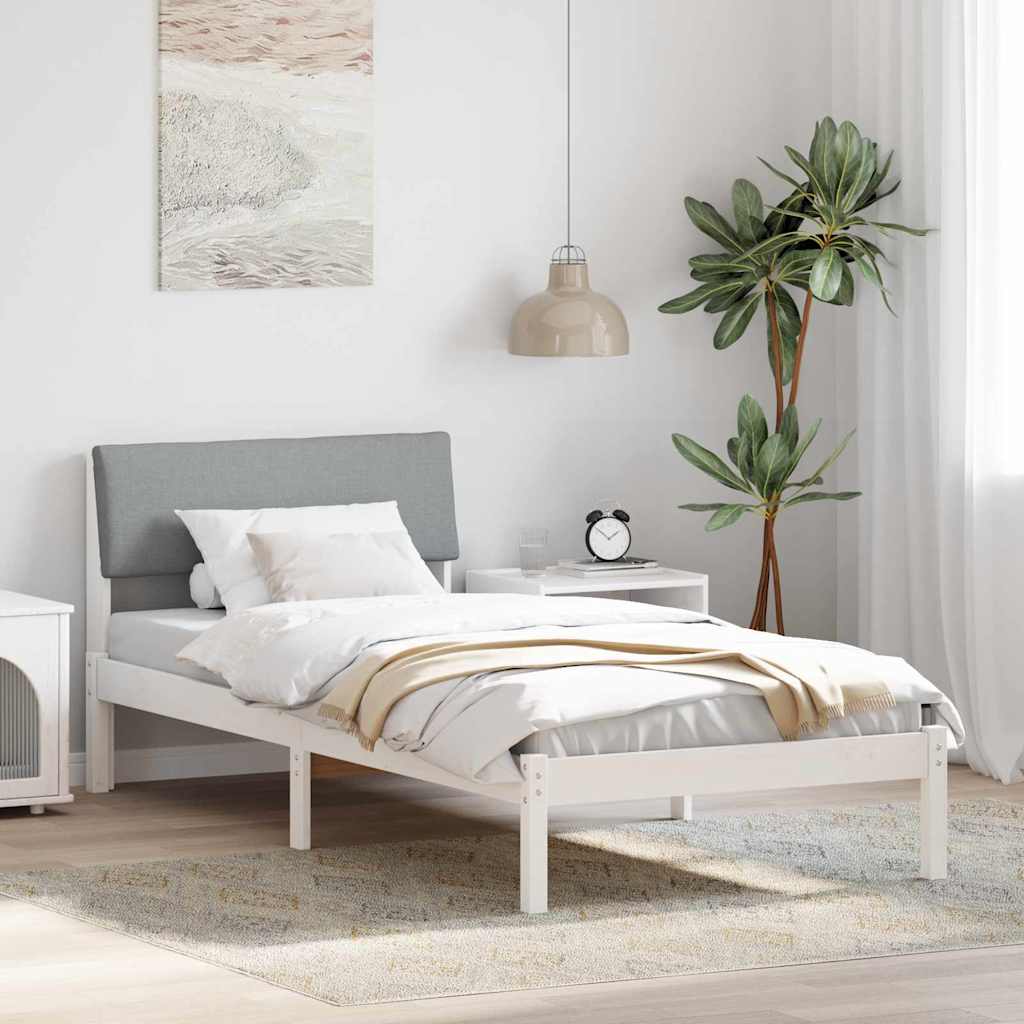Sengestel Hvid og lys grå 90 x 190 cm Massivt fyrretræ