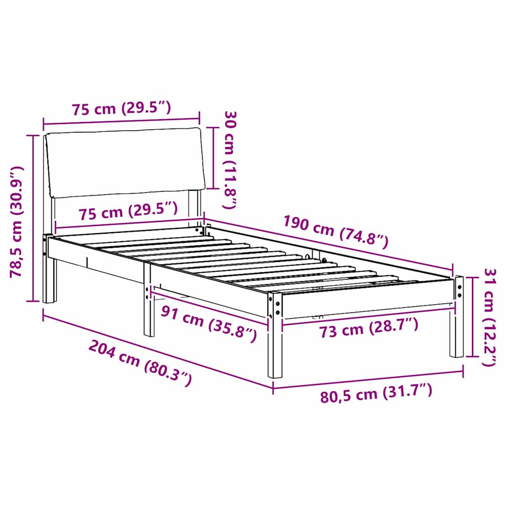 Sengestel Brun og taupe 75 x 190 cm Massivt fyrretræ