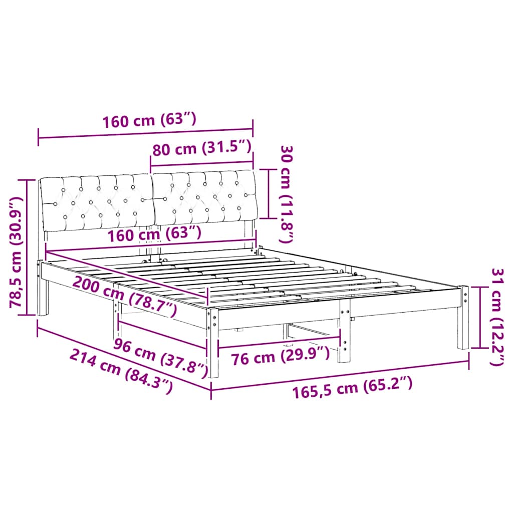 Sengestel Brun og lys grå 160 x 200 cm Massivt fyrretræ
