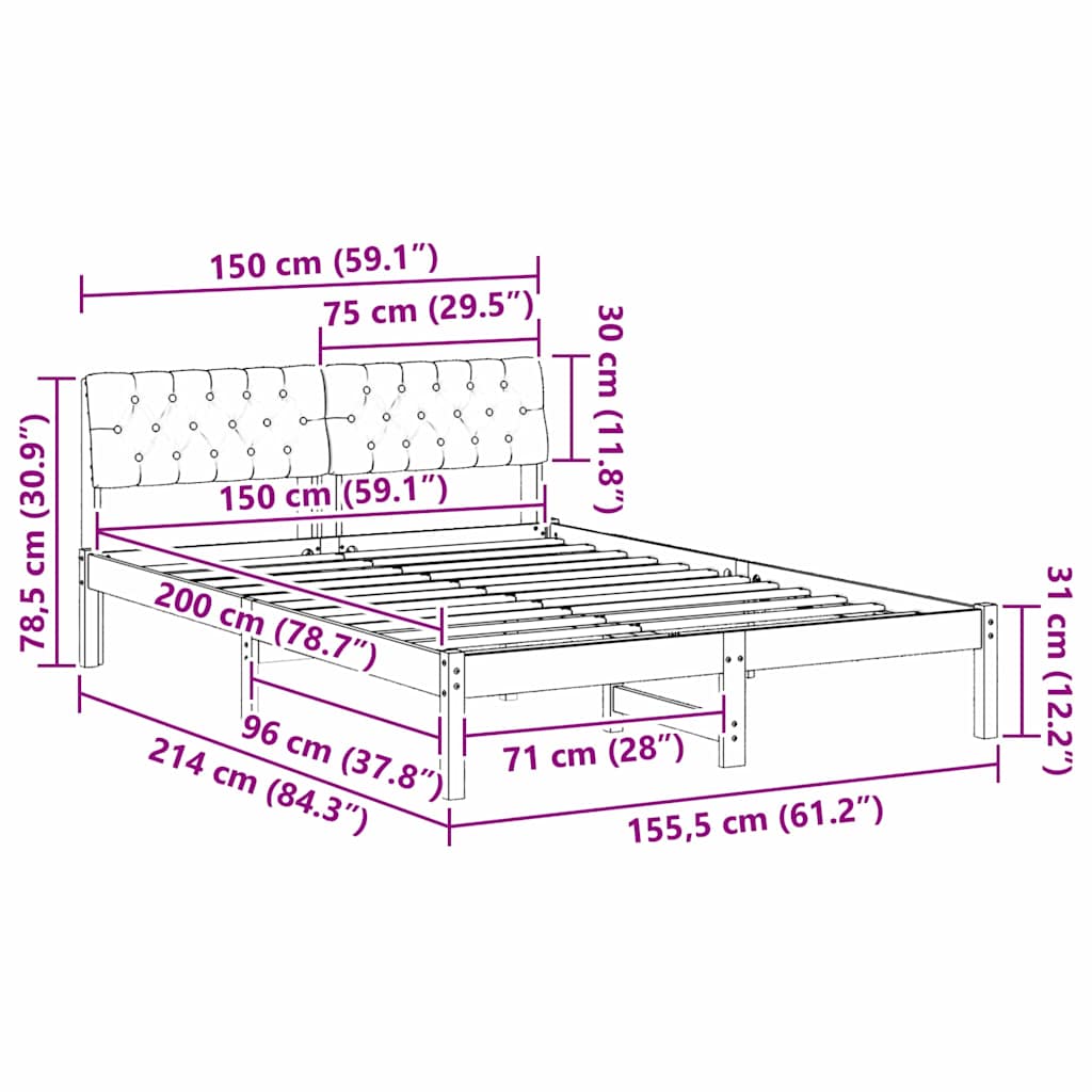Sengestel Brun og sort 150 x 200 cm Massivt fyrretræ