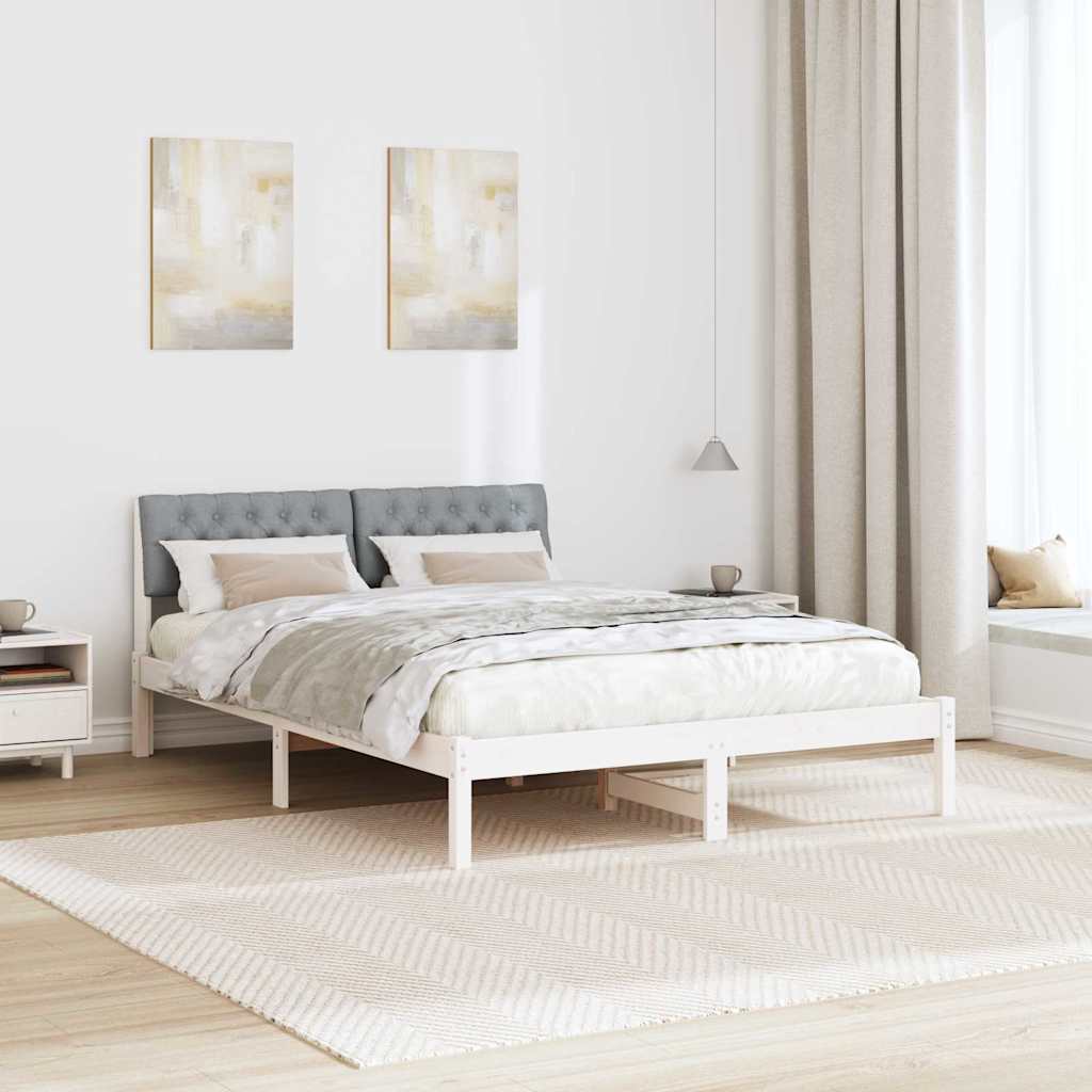 Sengestel Hvid og lys grå 140 x 200 cm Massivt fyrretræ