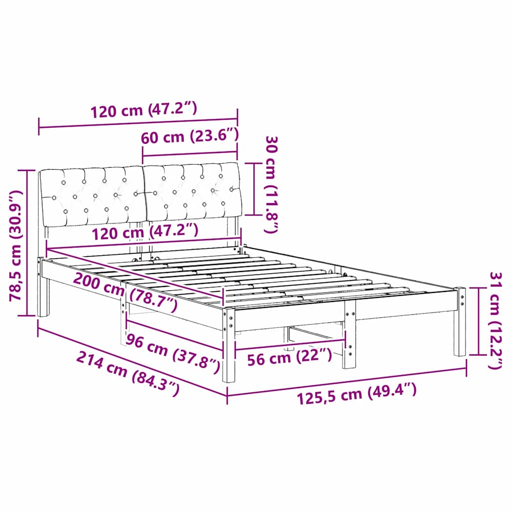 Sengestel Brun og taupe 120 x 200 cm Massivt fyrretræ