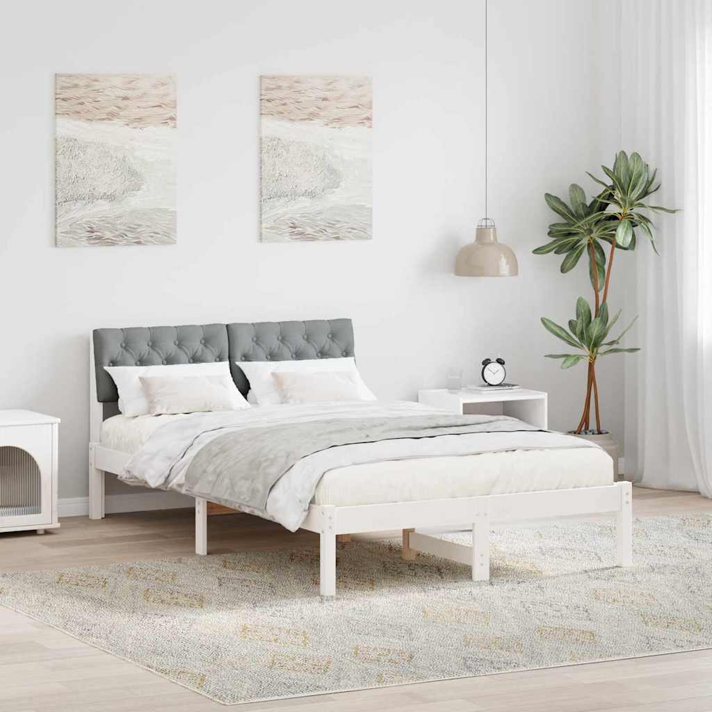 Sengestel Hvid og lys grå 120 x 200 cm Massivt fyrretræ