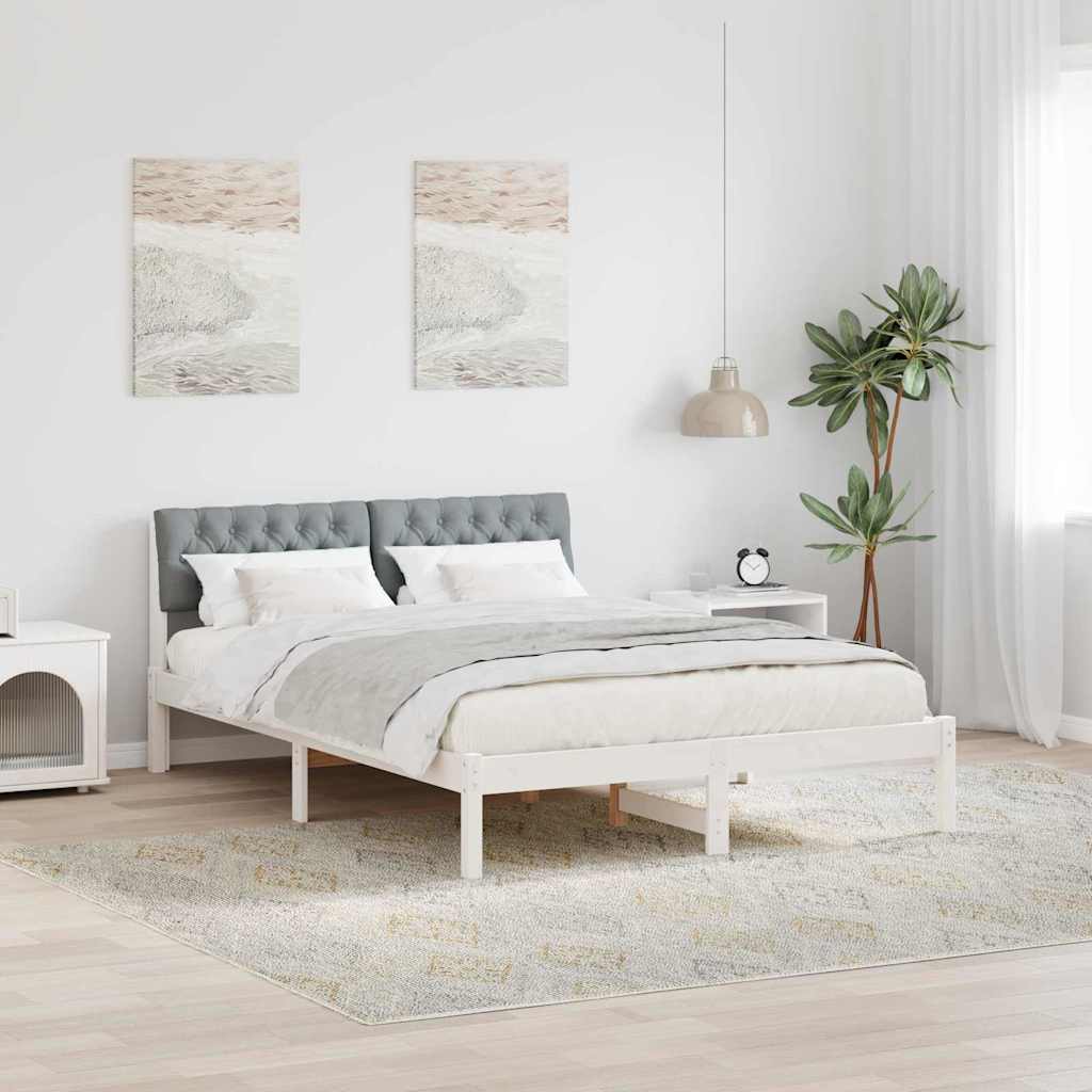 Sengestel Hvid og lys grå 140 x 190 cm Massivt fyrretræ