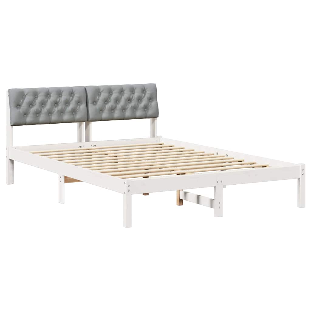 Sengestel Hvid og lys grå 140 x 190 cm Massivt fyrretræ