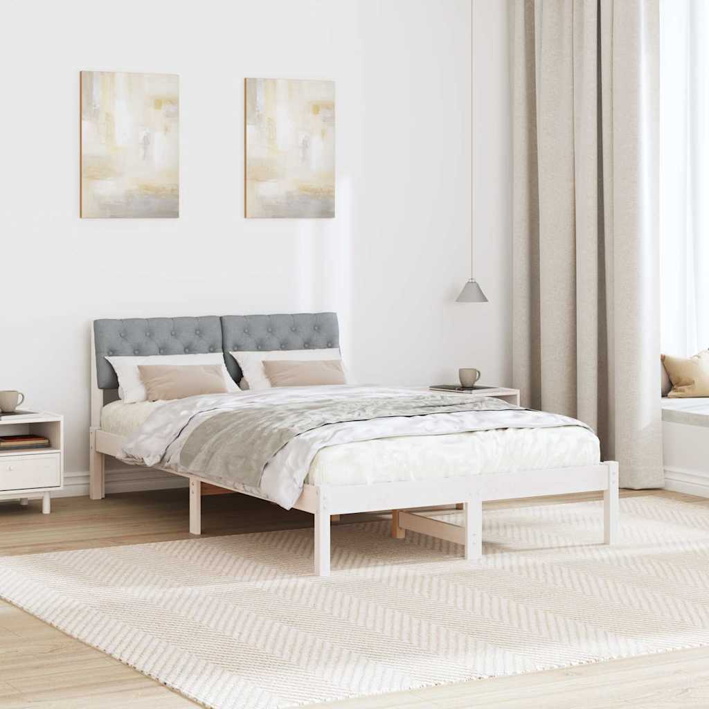 Sengestel Hvid og lys grå 120 x 190 cm Massivt fyrretræ