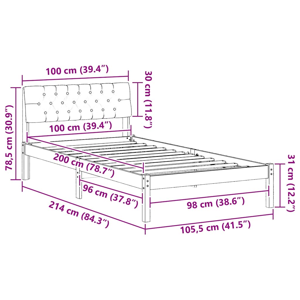 Sengestel Brun og taupe 100 x 200 cm Massivt fyrretræ