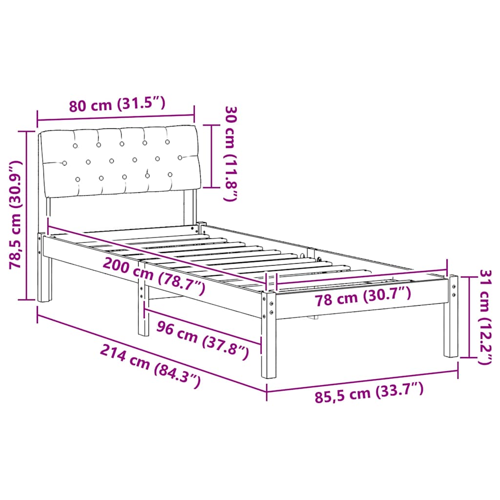 Sengestel Brun og lys grå 80 x 200 cm Massivt fyrretræ