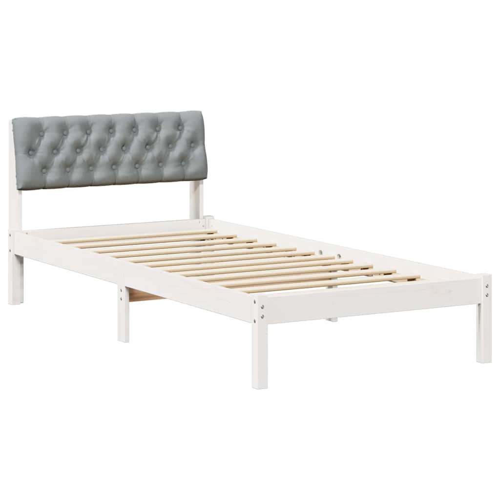 Sengestel Hvid og lys grå 90 x 190 cm Massivt fyrretræ