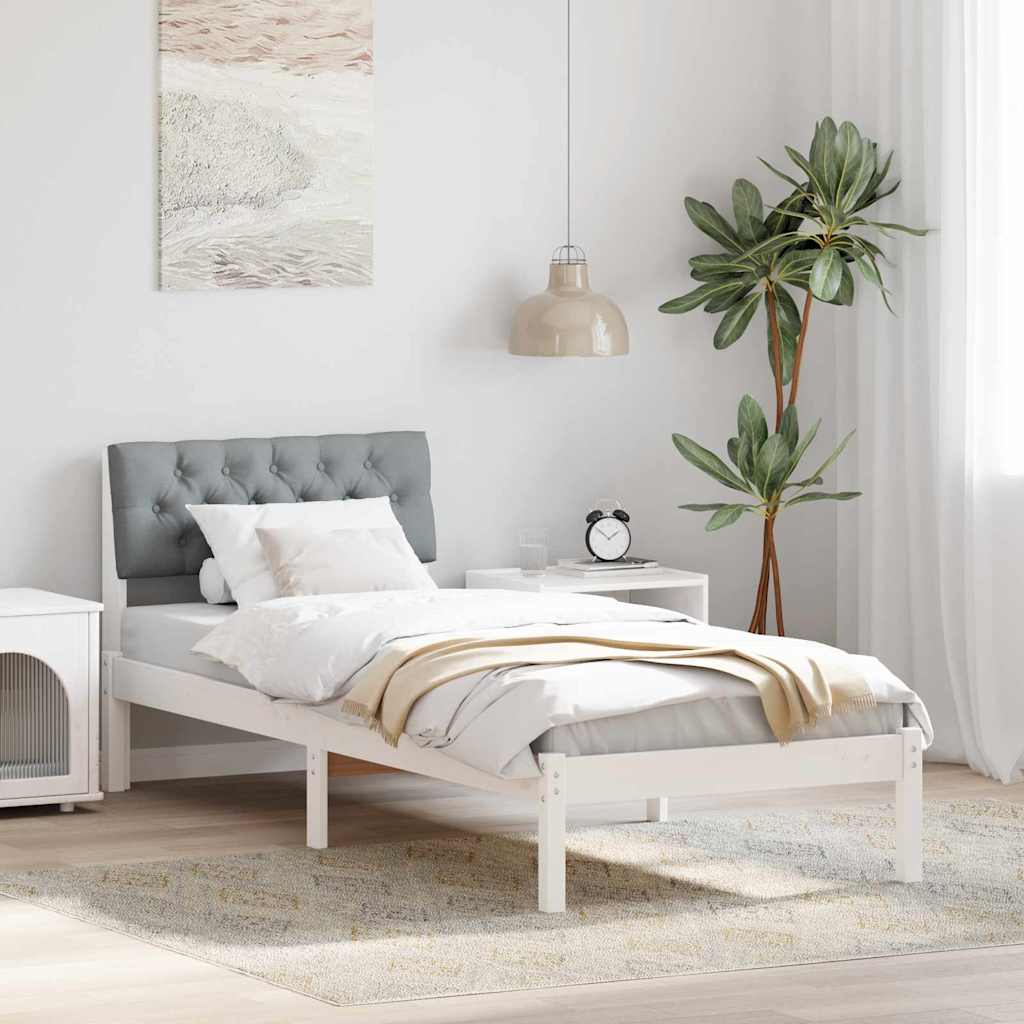 Sengestel Hvid og lys grå 75 x 190 cm Massivt fyrretræ
