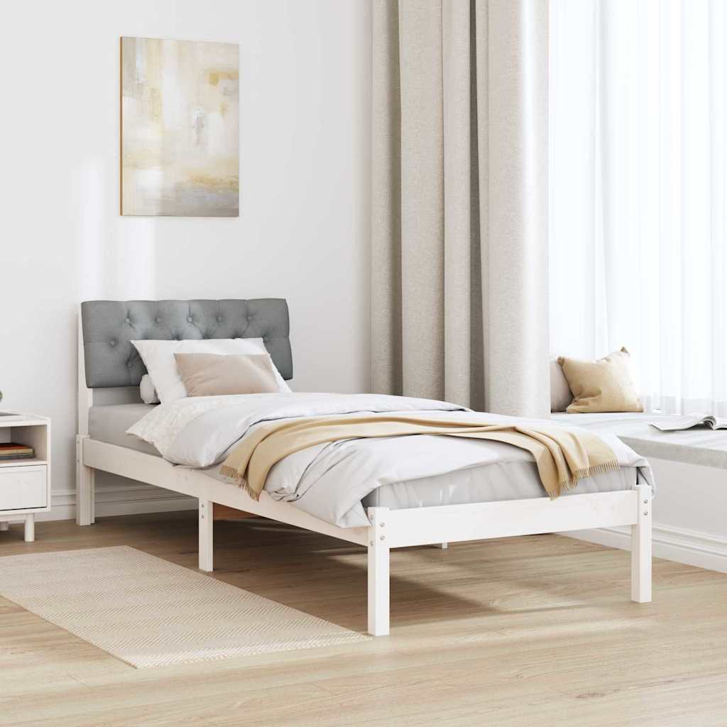Sengestel Hvid og lys grå 75 x 190 cm Massivt fyrretræ
