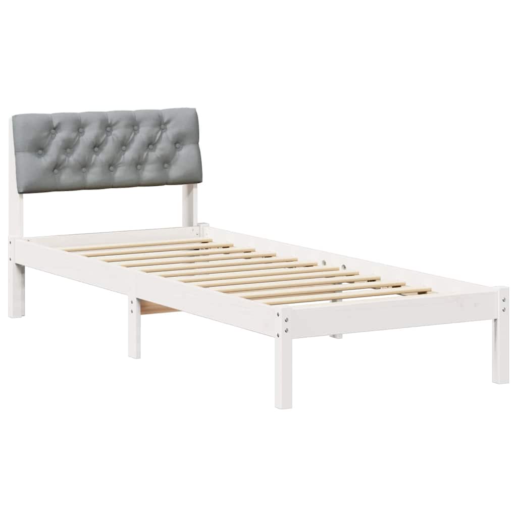 Sengestel Hvid og lys grå 75 x 190 cm Massivt fyrretræ