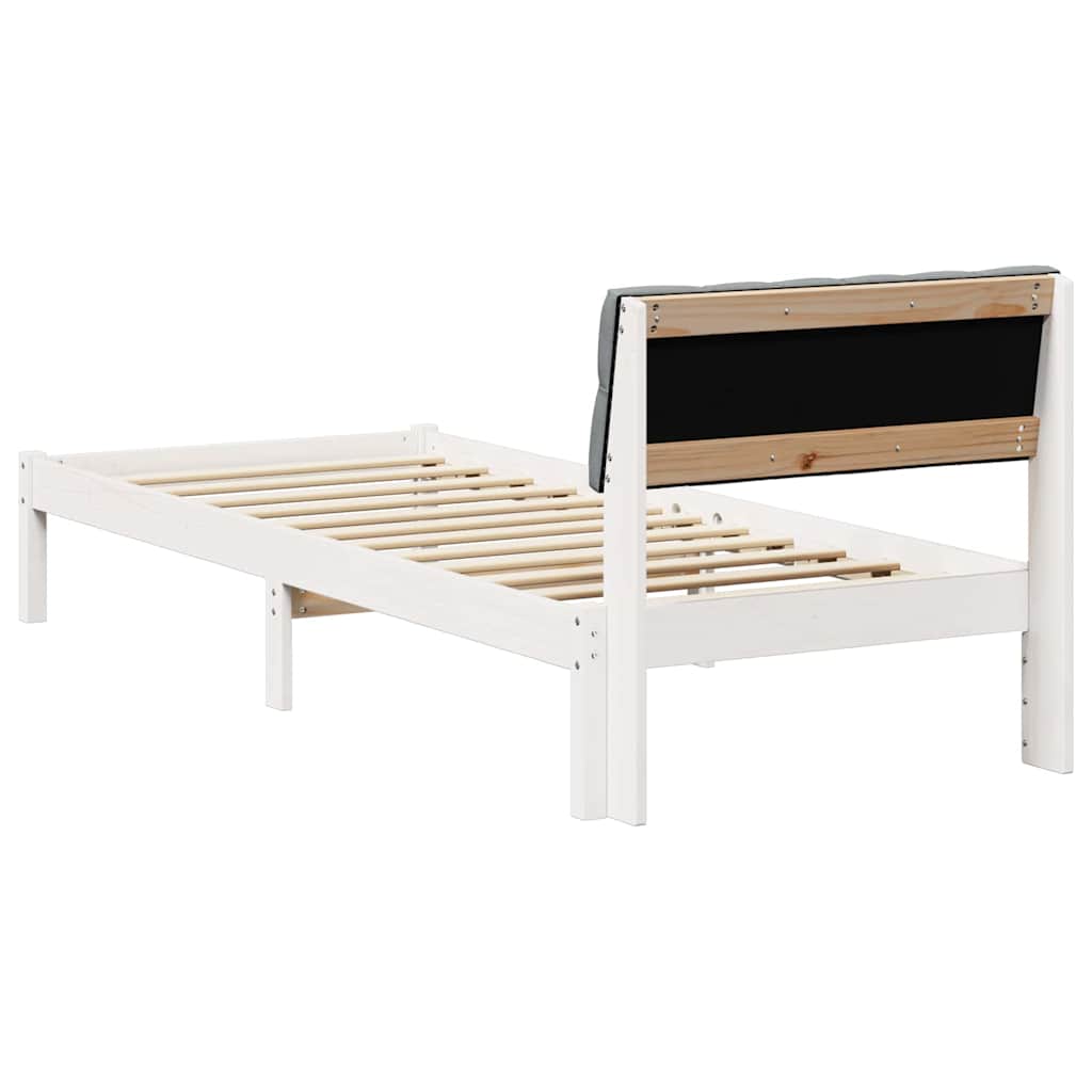 Sengestel Hvid og lys grå 75 x 190 cm Massivt fyrretræ