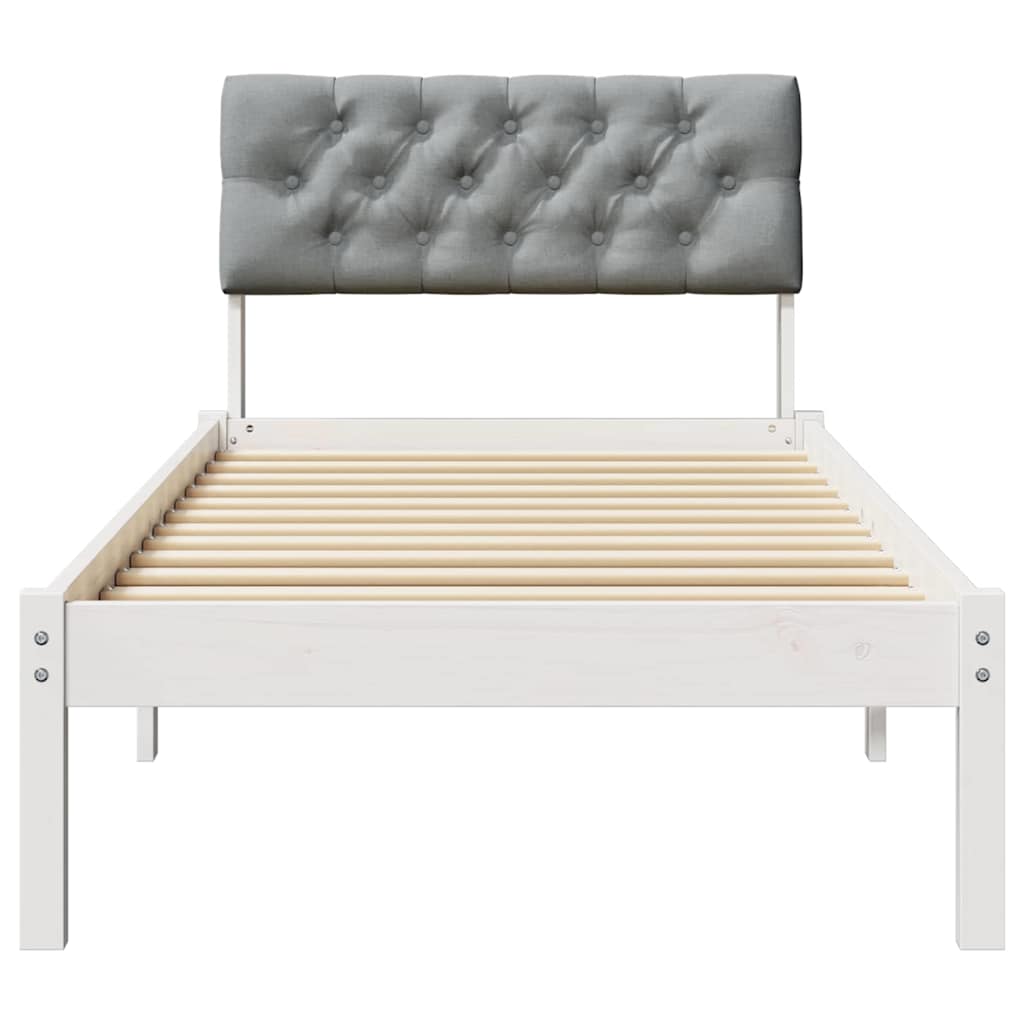 Sengestel Hvid og lys grå 75 x 190 cm Massivt fyrretræ